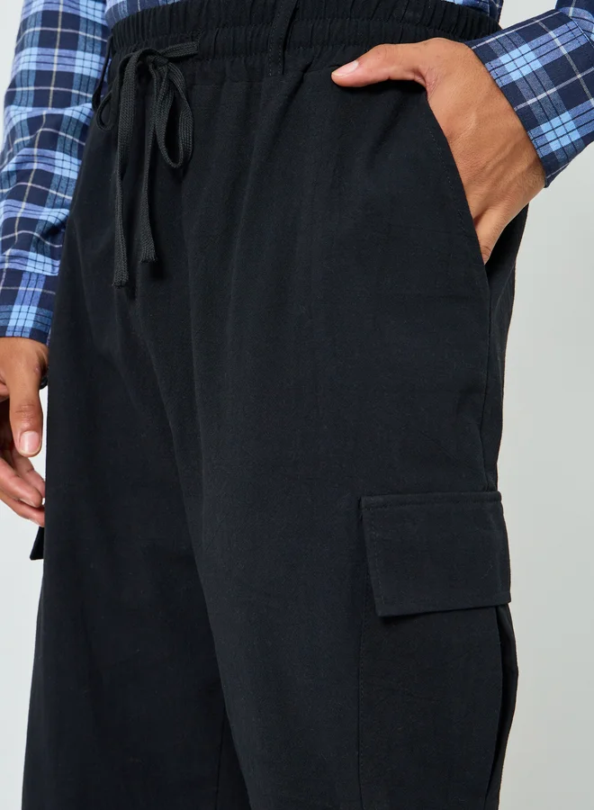 تايك تو Men Black Cargo Trousers with Drawstring